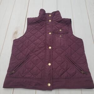 Lauren Ralph Lauren quilted purple wine vest leather gold snap preppy old money
